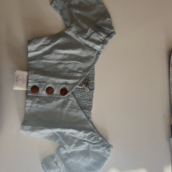 Arnhem blue linen Chloe top in skyla size 10 new with tags button deatailed crop - Picture 2 of 7